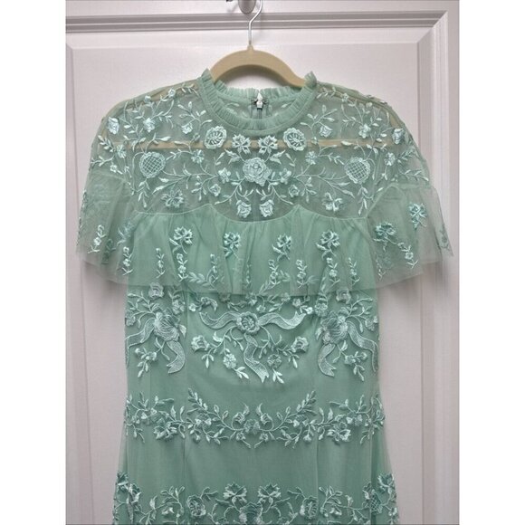 Mac Duggal Size 8 Mint Green A35147 Embroidered Midi A-Line Cocktail Dress New - Picture 5 of 12